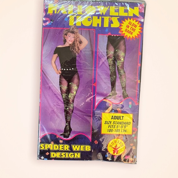 SOLD • 80’s Deadstock Glow in the Dark Tights Halloween S - Picture 1 of 5